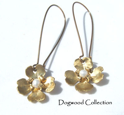 Brass Dogwood Earrings- Long