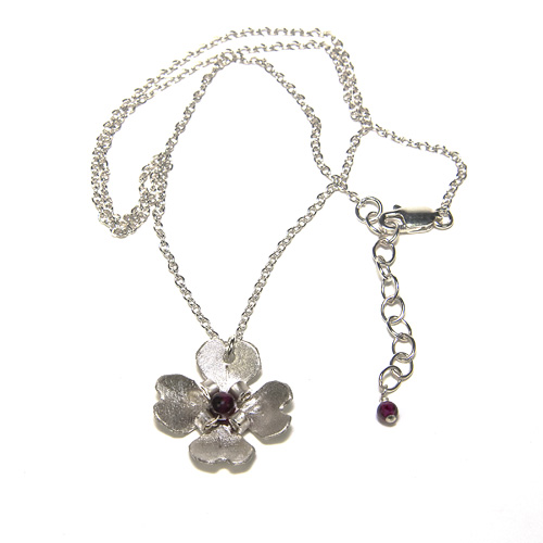 Sterling Silver with Garnet Dogwood Necklace